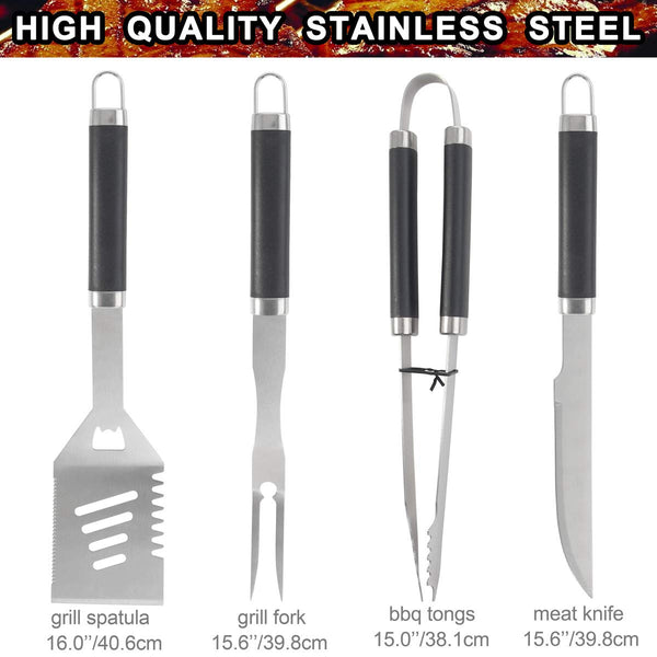 POLIGO 20pcs Heavy Duty BBQ Accessories Stainless Steel BBQ Grill Tools Set for Camping - Outdoor Barbecue Grill Utensils Set in Aluminum Case - Perfect Grilling Kit for Father's Day Birthday Gift Men