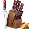 Emojoy Knife Set, 15-Piece Kitchen Knife Set with Block Wooden, Manual Sharpening for Chef Knife Set, German Stainless Steel