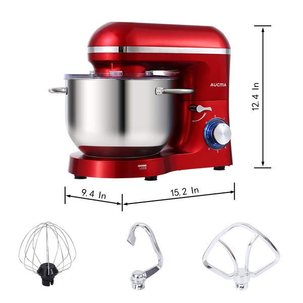 Aucma Stand Mixer,6.5-QT 660W 6-Speed Tilt-Head Food Mixer, Kitchen Electric Mixer with Dough Hook, Wire Whip & Beater 2 Layer Red Painting (6.5QT, Red)