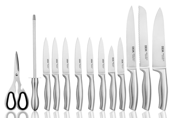 DEIK Knife Set High Carbon Stainless Steel Kitchen Knife Set 14 PCS, Super Sharp Cutlery Knife Set with Acrylic Stand and Serrated Steak Knives