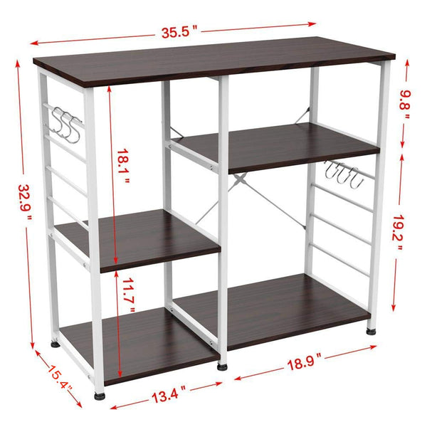 Yaheetech 35.5’’ Microwave Cart Kitchen Baker's Rack Microwave Oven Workstation Shelf Standing Spice Storage Cart 3-Tier+3-Tier Black Brown