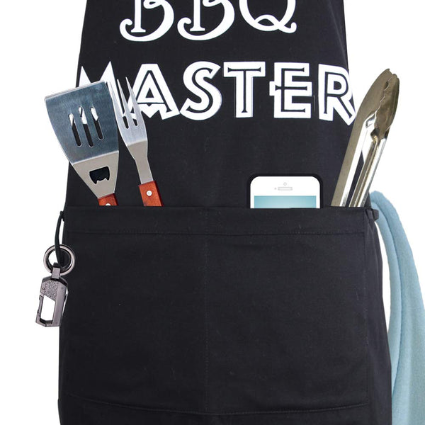 COZYMATE Grill Apron Funny Chef Aprons for Men Women BBQ Baking Cooking Adjustable 2 Pockets, BBQ Master