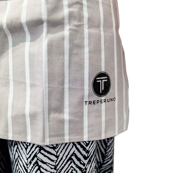 Treperuno - Aprons for Women - Japanese-Style, Apron with Large Pocket, Waterproof Fabric Cooking - Wedding & Bridal Shower Gift for Ladies who Love Cookin - Cotton, White with Gray Stripes