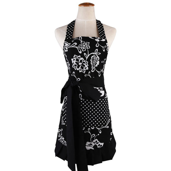 Apron for Women with Pockets, Extra Long Ties,Floral Apron, Perfect for Kitchen Cooking, Baking and Gardening, 29 x 21 - inch (Black)