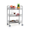 Homfa 3-Tier Mesh Wire Rolling Cart Multifunction Utility Cart Kitchen Storage Cart on Wheels, Steel Wire Basket Shelving Trolley,Easy Moving,Silver