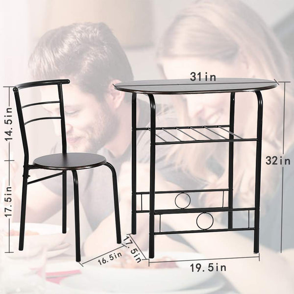 Dining Kitchen Table Dining Set Bar Breakfast Metal Frame 3 Piece Dining Room Table Set Table and Chair with 2 Chairs