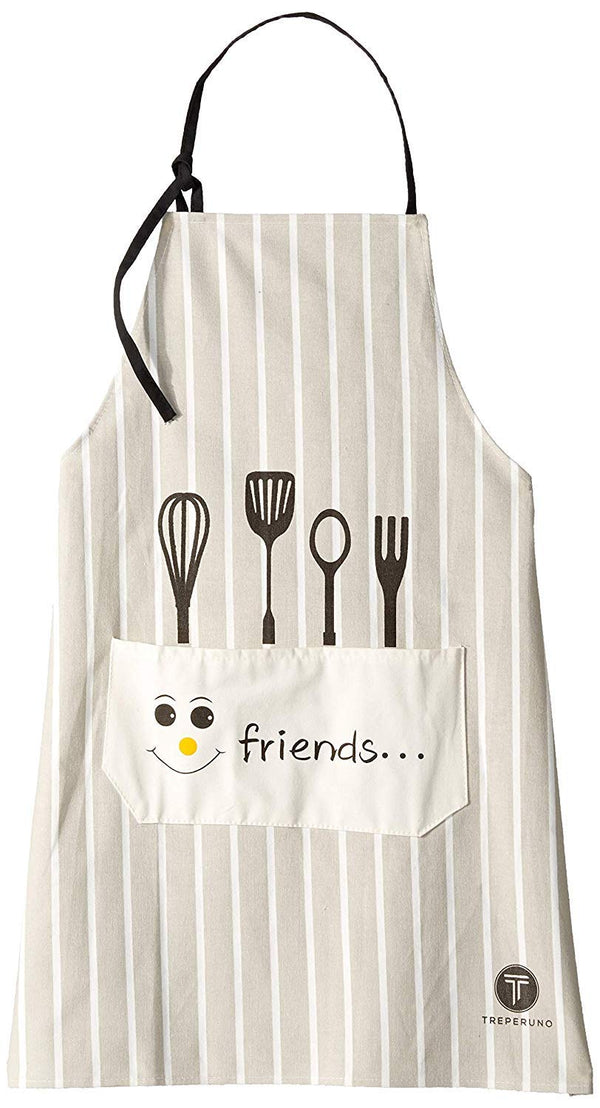 Treperuno - Aprons for Women - Japanese-Style, Apron with Large Pocket, Waterproof Fabric Cooking - Wedding & Bridal Shower Gift for Ladies who Love Cookin - Cotton, White with Gray Stripes