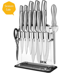 DEIK Knife Set High Carbon Stainless Steel Kitchen Knife Set 14 PCS, Super Sharp Cutlery Knife Set with Acrylic Stand and Serrated Steak Knives