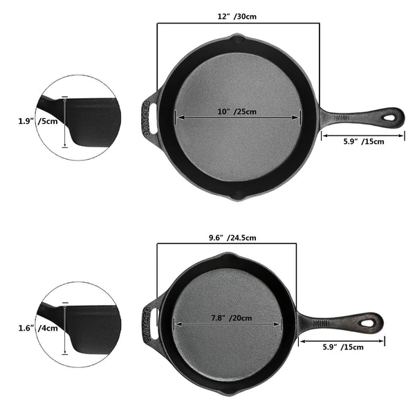 Cast Iron Skillet, OAMCEG Pre-Seasoned Cookware - 12 & 10 Inch Pans 2 Piece Set - Best Heavy Duty Professional Chef Quality Tools for Indoor and Outdoor Use,Grill,Stovetop