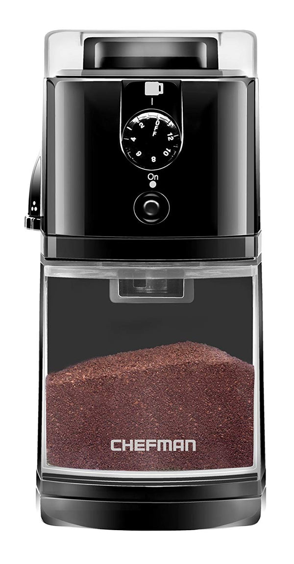 Chefman Coffee Grinder Electric Burr Mill Freshly 8oz Beans Large Hopper & 17 Grinding Options for 2-12 Cups, Easy One Touch Operation, Cleaning Brush Included, Black