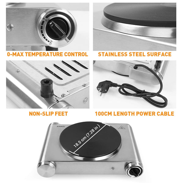 Hot Plates for Cooking Electric Single Burner, SUNAVO Portable Burner Electric 1500W Stainless Steel