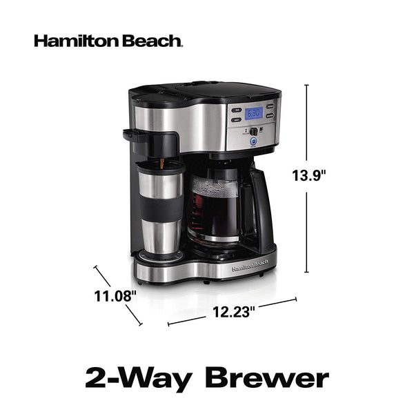 Hamilton Beach 49980A 2-Way Brewer Coffee Maker, Single-Serve with 12-Cup Carafe, Stainless Steel