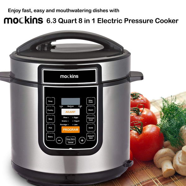 Mockins 6 Liter 8 in 1 Electric Pressure Cooker with 16 Functions Including Rice Cooker | Slow Cooker | Steamer | Yogurt Maker | and More