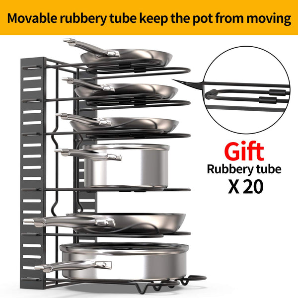 GeekDigg Pot Rack Organizer, 3 DIY Methods, Height and Position are Adjustable 8+ Pots Holder, Black Metal Kitchen Cabinet Pantry Pot Lid Holder