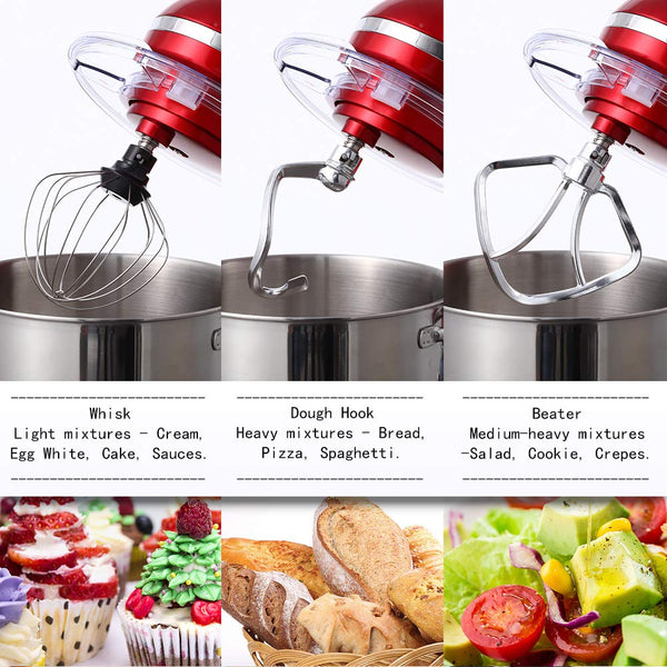 Aucma Stand Mixer,6.5-QT 660W 6-Speed Tilt-Head Food Mixer, Kitchen Electric Mixer with Dough Hook, Wire Whip & Beater 2 Layer Red Painting (6.5QT, Red)