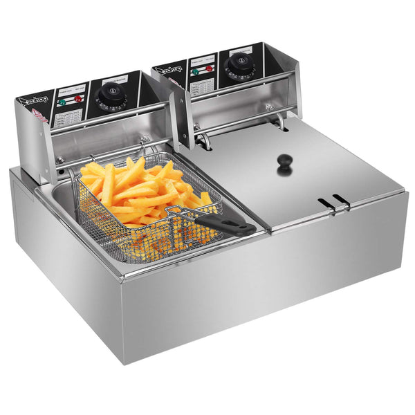 Olymstore 5000W 12L Electric Countertop Deep Fryer Dual Tank 6 kitchen Frying Machine, Countertop Stainless Steel French Fry With BasketsCommercial Restaurant Home