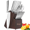 Knife Set, Emojoy 16-PCS Kitchen Knife Set with Carving Fork, Ripple Stainless Steel Hollow Handle for Chef Knife Set with Wooden Block, Perfect Cutlery Set Gift