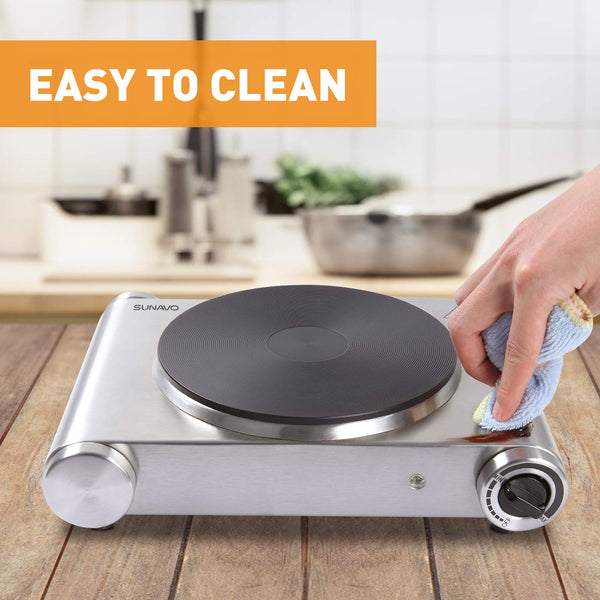 Hot Plates for Cooking Electric Single Burner, SUNAVO Portable Burner Electric 1500W Stainless Steel