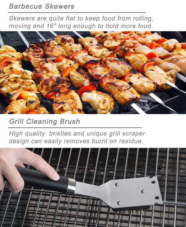 POLIGO 20pcs Heavy Duty BBQ Accessories Stainless Steel BBQ Grill Tools Set for Camping - Outdoor Barbecue Grill Utensils Set in Aluminum Case - Perfect Grilling Kit for Father's Day Birthday Gift Men