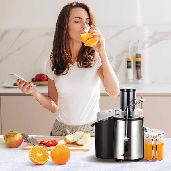 Mueller Austria Juicer Ultra 1100W Power, Easy Clean Extractor Press Centrifugal Juicing Machine, Wide 3” Feed Chute for Whole Fruit Vegetable, Anti-drip, High Quality, BPA-Free, Large, Silver