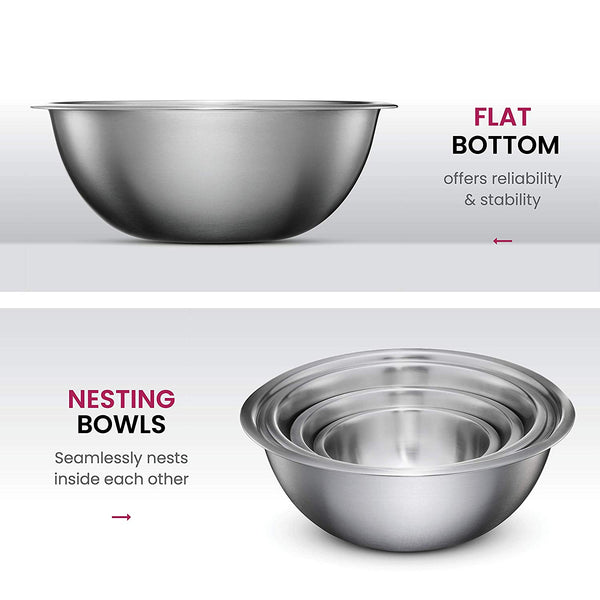 Premium Stainless Steel Mixing Bowls (Set of 6) Brushed Stainless Steel Mixing Bowl Set - Easy To Clean, Nesting Bowls for Space Saving Storage, Great for Cooking, Baking, Prepping