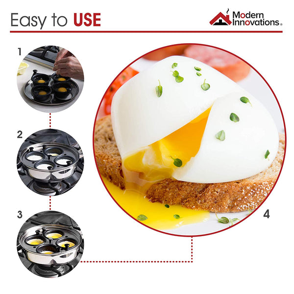 Egg Poacher Pan - Stainless Steel Poached Egg Cooker – Perfect Poached Egg Maker – Induction Cooktop Egg Poachers Cookware Set with 4 Nonstick Large Silicone Egg Poacher Cups and Spatula