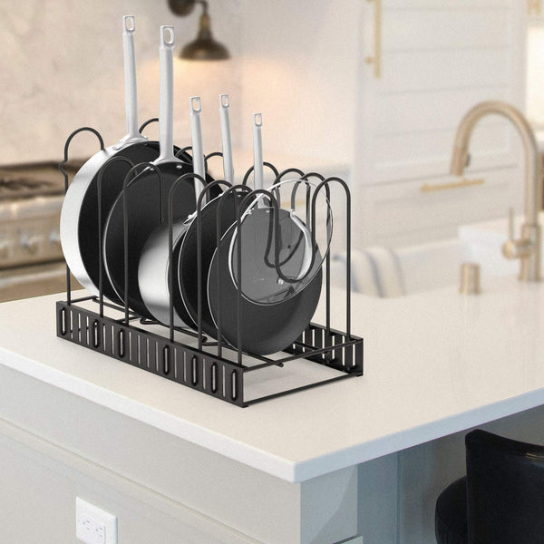 GeekDigg Pot Rack Organizer, 3 DIY Methods, Height and Position are Adjustable 8+ Pots Holder, Black Metal Kitchen Cabinet Pantry Pot Lid Holder