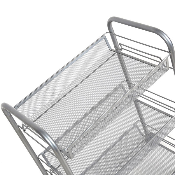 Homfa 3-Tier Mesh Wire Rolling Cart Multifunction Utility Cart Kitchen Storage Cart on Wheels, Steel Wire Basket Shelving Trolley,Easy Moving,Silver