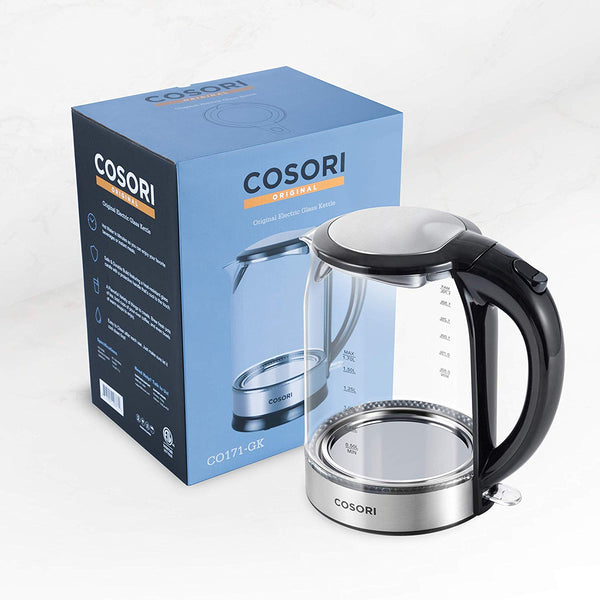 COSORI Electric Kettle(BPA-Free) Glass Boiler Hot Water & Tea Heater with LED Indicator Light,Auto Shut-Off & Boil-Dry Protection,100% Stainless Steel Inner Lid & Bottom