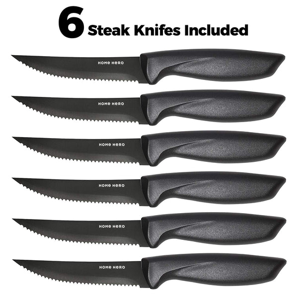 Home Hero Stainless Steel Knife Set with Block - 13 Kitchen Knives Set Chef Knife Set with Knife Sharpener, 6 Steak Knives, Bonus Peeler Scissors Cheese Pizza Knife and Acrylic Stand Best Cutlery Set