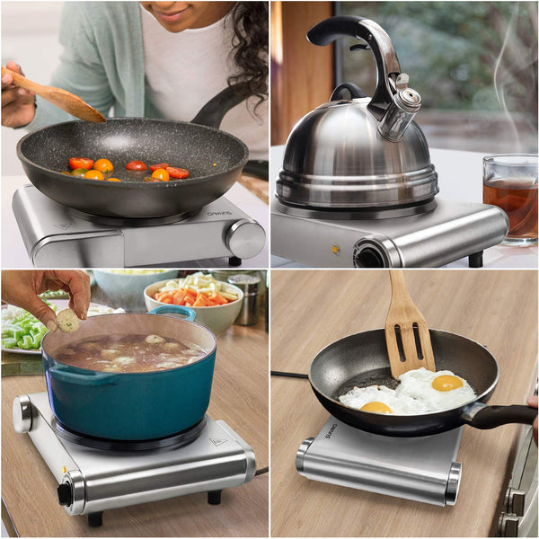 Hot Plates for Cooking Electric Single Burner, SUNAVO Portable Burner Electric 1500W Stainless Steel