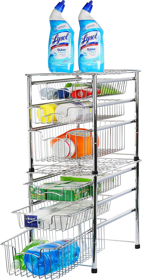 Simple Houseware Stackable 3 Tier Sliding Basket Organizer Drawer, Chrome