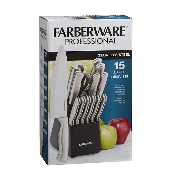 Farberware 15-Piece Stamped Stainless Steel Knife Block Set