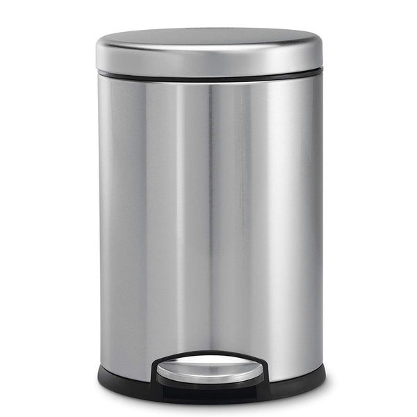 simplehuman 4.5 Liter / 1.2 Gallon Compact Stainless Steel Round Bathroom Trash Can, Brushed Stainless Steel