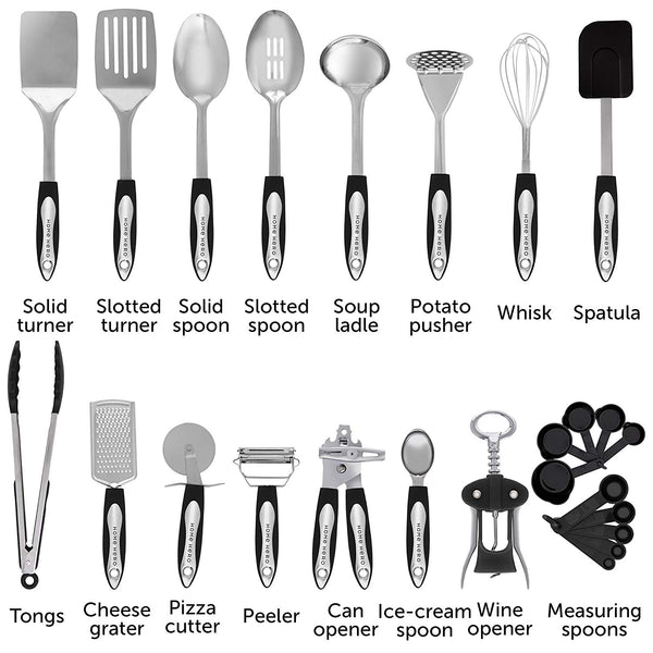 Home Hero Stainless Steel Kitchen Cooking Utensils - 25 Piece Utensil Set - Nonstick Kitchen Utensils Cookware Set with Spatula - Best Kitchen Gadgets Kitchen Tool Set