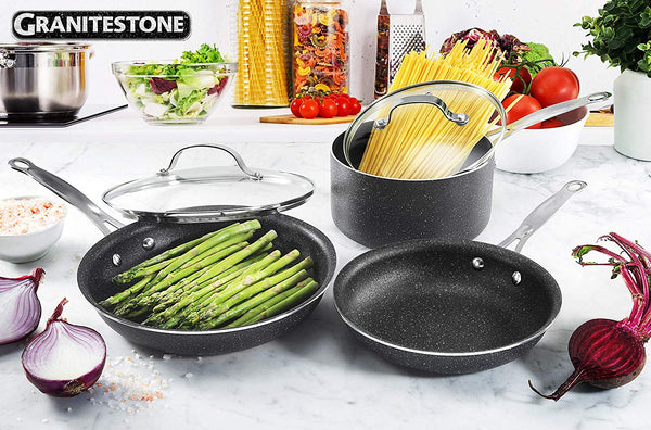 GRANITESTONE 5 Piece Cookware Set, Scratch-Proof, Nonstick Granite-coated, PFOA-Free As Seen On TV