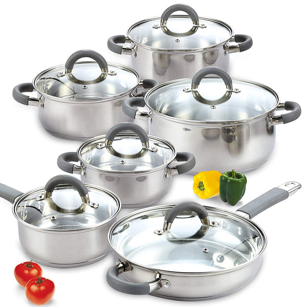 Cook N Home 02410 Stainless Steel 12-Piece Cookware Set, Silver