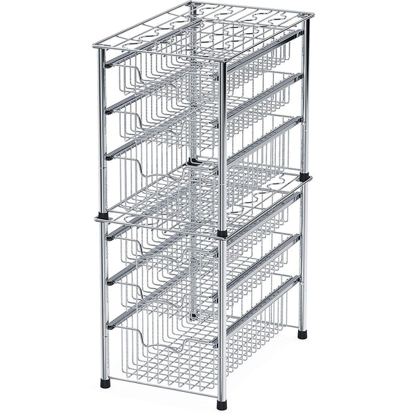 Simple Houseware Stackable 3 Tier Sliding Basket Organizer Drawer, Chrome