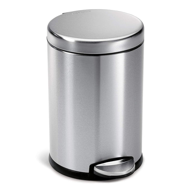 simplehuman 4.5 Liter / 1.2 Gallon Compact Stainless Steel Round Bathroom Trash Can, Brushed Stainless Steel