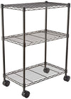 3-Shelf Shelving Storage Unit on Wheels, Metal Organizer Wire Rack, Black